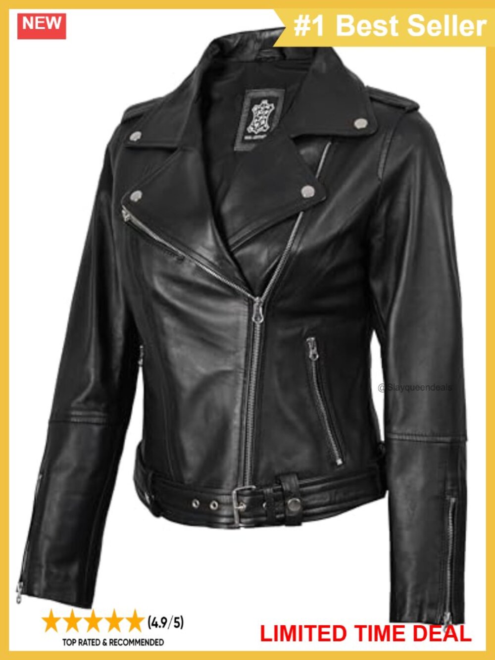 Real Lambskin Leather Moto Jacket Belted Asymmetrical Biker